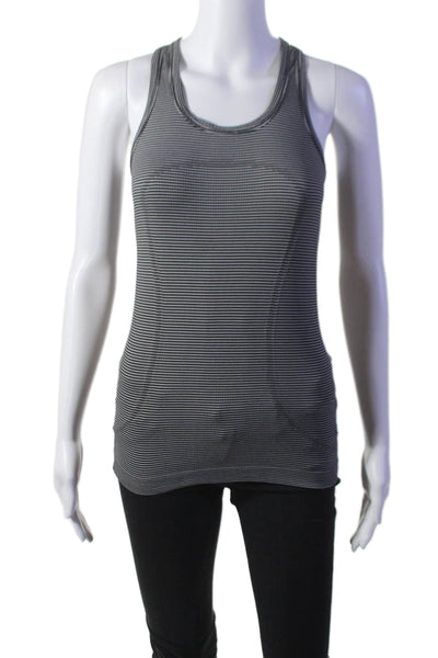 Lululemon Womens Scoop Neck Racerback Striped Knit Tank Top Black White Size 4