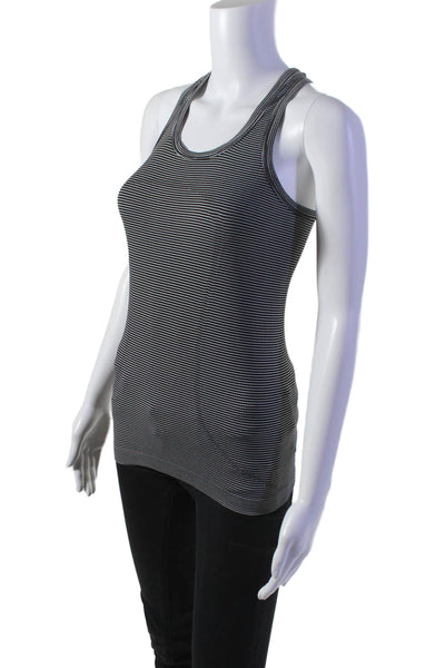 Lululemon Womens Scoop Neck Racerback Striped Knit Tank Top Black White Size 4