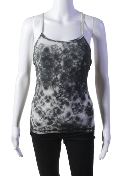 Lululemon Womens Scoop Neck Floral Logo Athletic Tank Top Gray White Size 4