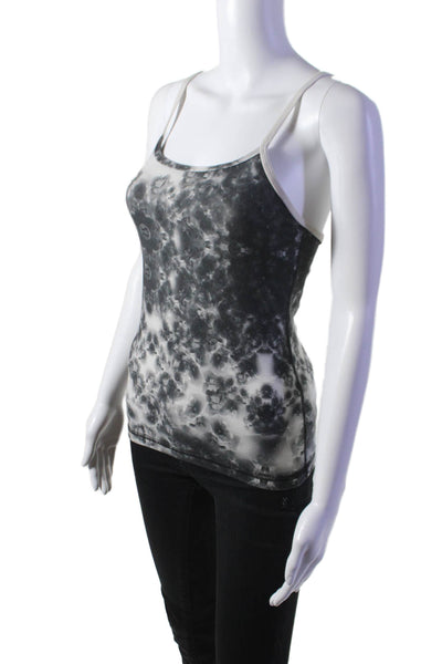 Lululemon Womens Scoop Neck Floral Logo Athletic Tank Top Gray White Size 4