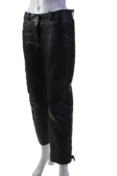 Echtes Rindler Women's Five Pockets Straight Leg Leather Pants Black Size 8