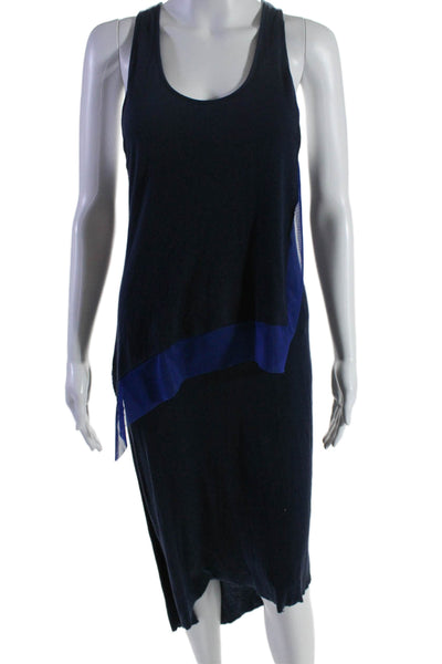 BCBGMAXAZRIA Womens Navy Ribbed Scoop Neck Layered Sleeveless Tank Dress Size M