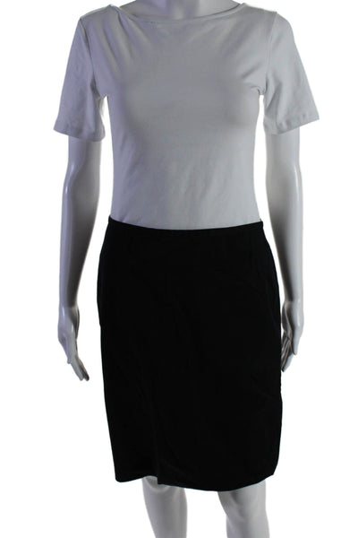 DKNY Womens Cotton Solid Black Zip Back Pencil Skirt Size 8