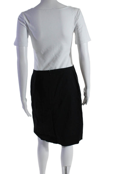 DKNY Womens Cotton Solid Black Zip Back Pencil Skirt Size 8