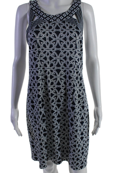 Gretchen Scott Women Halter Neck Graphic Printed Straight Dress Navy Size M