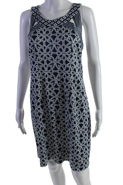 Gretchen Scott Women Halter Neck Graphic Printed Straight Dress Navy Size M