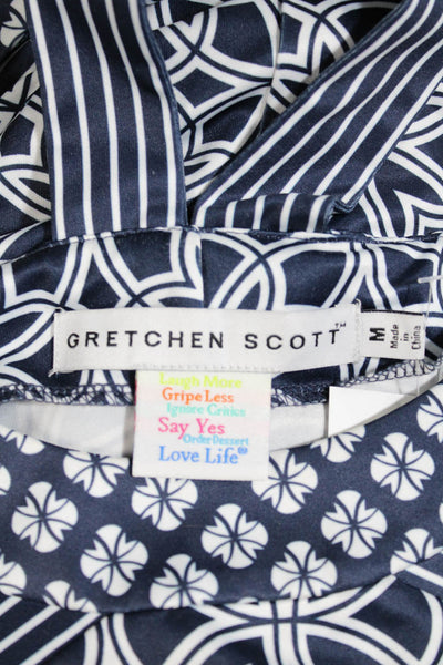 Gretchen Scott Women Halter Neck Graphic Printed Straight Dress Navy Size M