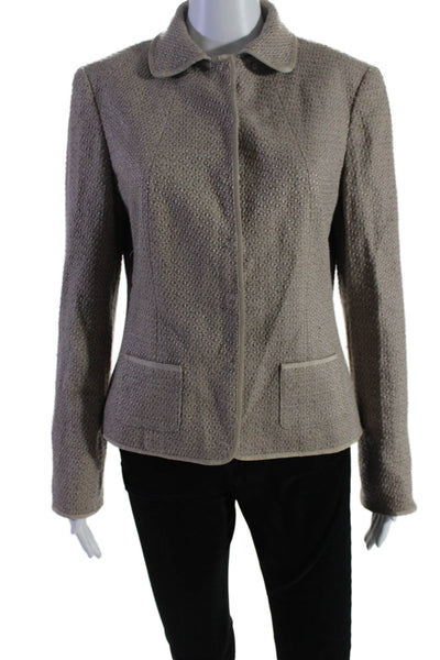 Tahari Womens Cotton Textured Collar Button Lined Blazer Jacket Brown Size M