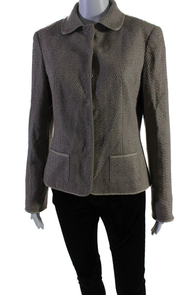 Tahari Womens Cotton Textured Collar Button Lined Blazer Jacket Brown Size M