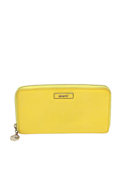 DKNY Womens Leather Textured Zip Multi Compartment Rectangle Wallet Yellow OS