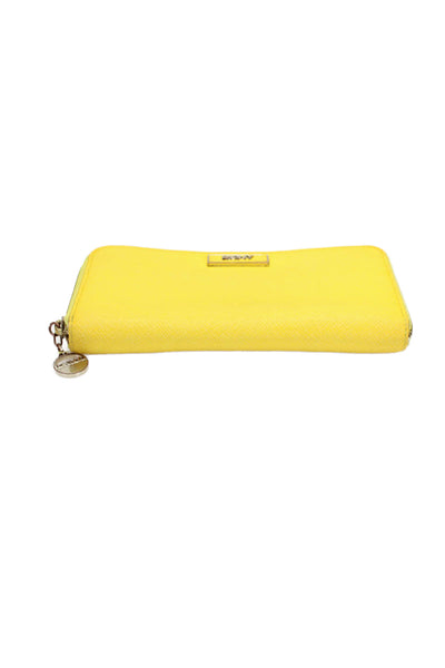 DKNY Womens Leather Textured Zip Multi Compartment Rectangle Wallet Yellow OS