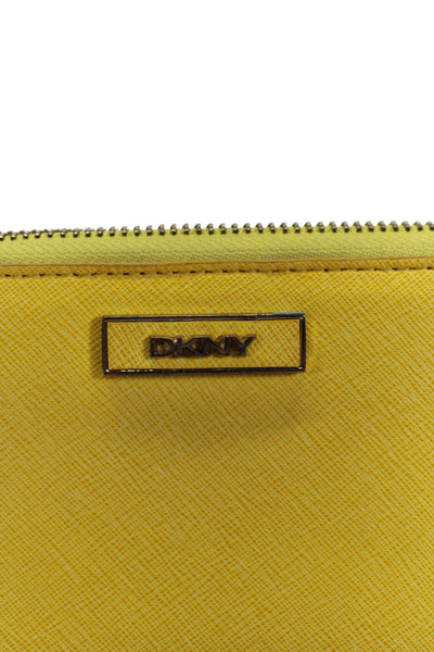 DKNY Womens Leather Textured Zip Multi Compartment Rectangle Wallet Yellow OS