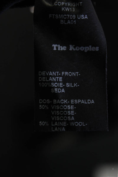 The Kooples Womens Silk Short Sleeve V Neck Half Zip Blouse Black Size S