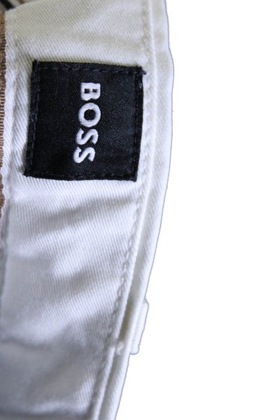 BOSS Mens Cotton Flat Front Tapered Slim Fit Trousers White Size 32