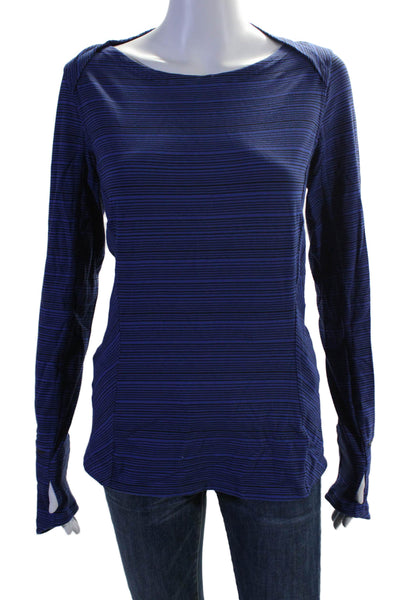 Lululemon Womens Striped Long Sleeves Pullover Shirt Blue Black Size 10