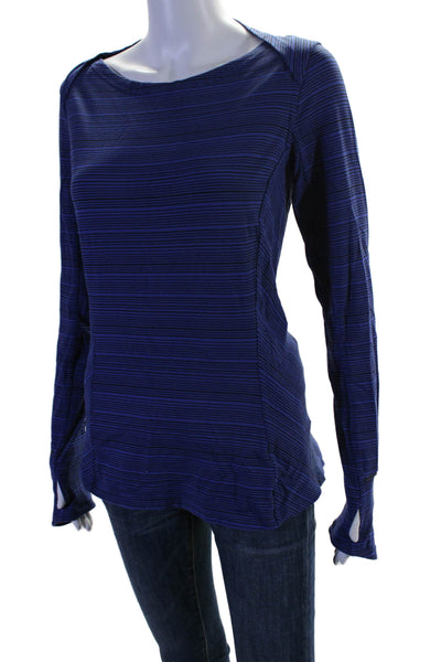 Lululemon Womens Striped Long Sleeves Pullover Shirt Blue Black Size 10