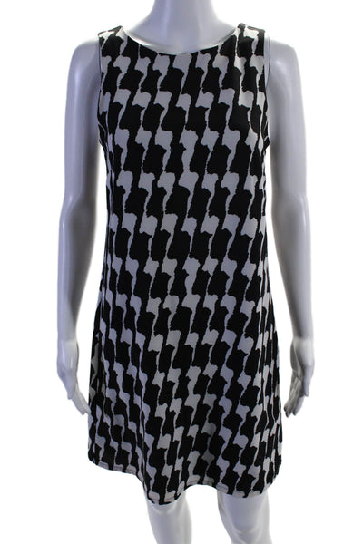 Bobeau Womens Back Zip Scoop Neck Abstract Shift Dress White Black Size XS