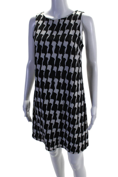 Bobeau Womens Back Zip Scoop Neck Abstract Shift Dress White Black Size XS