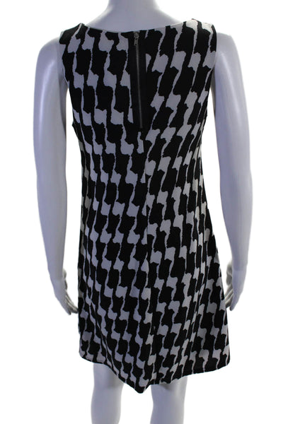 Bobeau Womens Back Zip Scoop Neck Abstract Shift Dress White Black Size XS