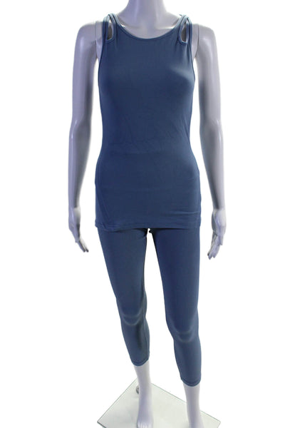 Athleta Womens Scoop Neck Tank Top Ribbed Leggings Set Blue Size XS Small