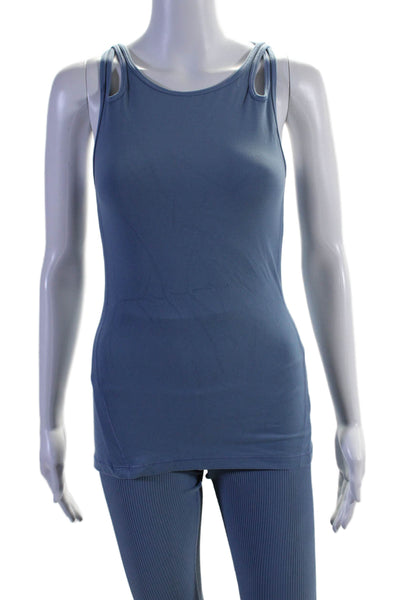 Athleta Womens Scoop Neck Tank Top Ribbed Leggings Set Blue Size XS Small