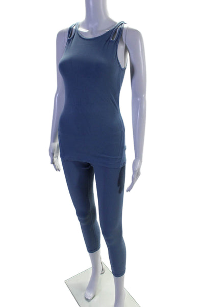 Athleta Womens Scoop Neck Tank Top Ribbed Leggings Set Blue Size XS Small