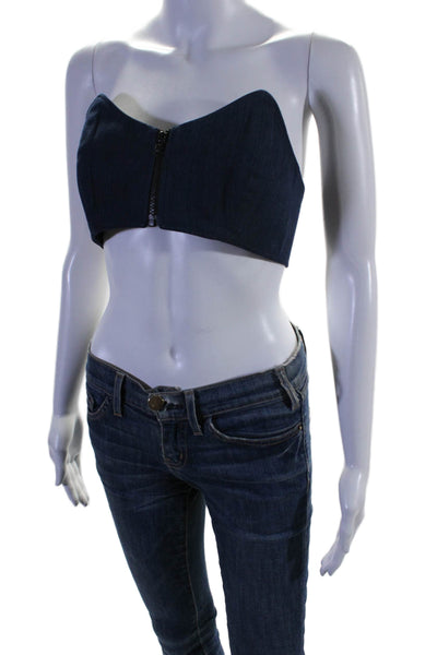 Tibi Womens Denim Bustier Cropped Sleeveless Blouse Blue Cotton Size 6