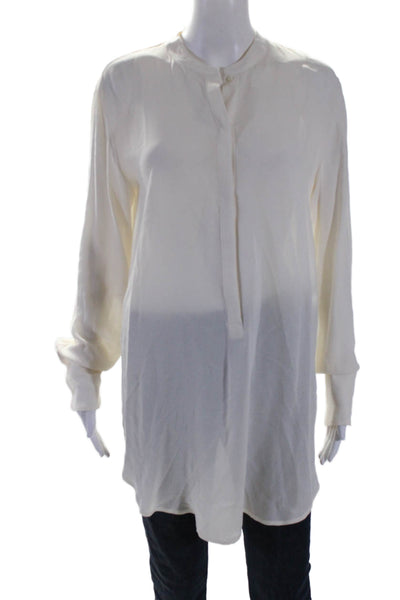 Kes Womens Silk Open Back Long Sleeve Button Up Blouse Top Cream Size S