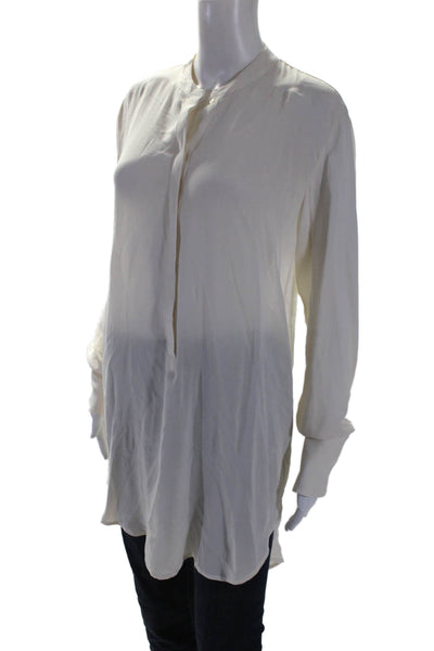 Kes Womens Silk Open Back Long Sleeve Button Up Blouse Top Cream Size S