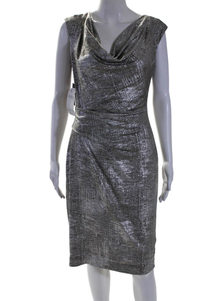 Vince Camuto Women's Scoop Neck Sleeveless Fitted Midi Dress Silver Size 10