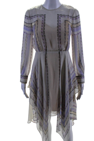 BCBGMAXAZRIA Womens Back Zip 3/4 Sleeve Abstract Draped Dress Gray Multi 2XS