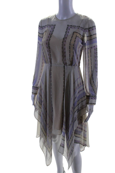 BCBGMAXAZRIA Womens Back Zip 3/4 Sleeve Abstract Draped Dress Gray Multi 2XS