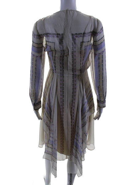 BCBGMAXAZRIA Womens Back Zip 3/4 Sleeve Abstract Draped Dress Gray Multi 2XS