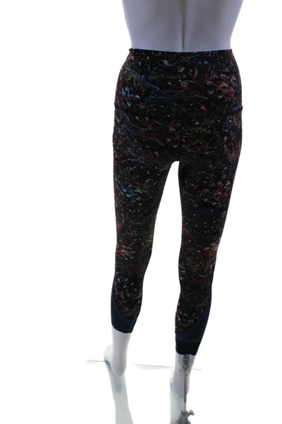 Lululemon Womens High Rise Abstract Mesh Trim Cropped Leggings Navy Multi Size 2