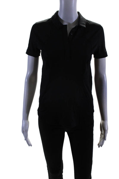 Lululemon Womens Quarter Button Short Sleeve Collared Polo Shirt Black Size 4