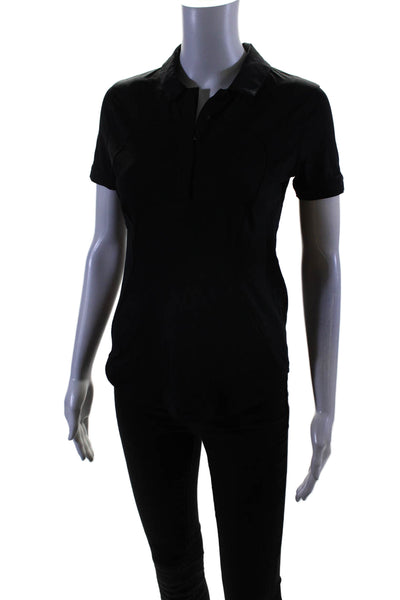 Lululemon Womens Quarter Button Short Sleeve Collared Polo Shirt Black Size 4