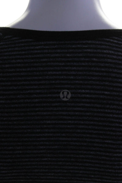 Lululemon Womens Long Sleeve Scoop Neck Striped Shirt Gray Black Cotton Size 2