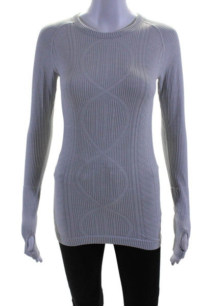 Lululemon Womens Long Sleeve Ribbed Striped Knit Crew Neck Shirt Gray Size 4