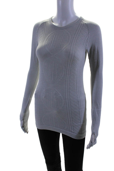 Lululemon Womens Long Sleeve Ribbed Striped Knit Crew Neck Shirt Gray Size 4