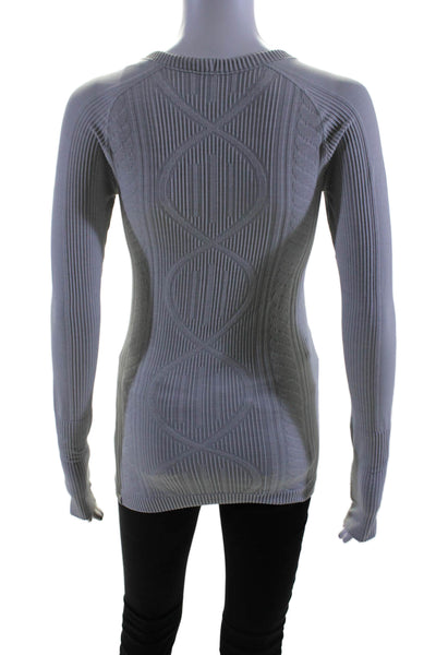 Lululemon Womens Long Sleeve Ribbed Striped Knit Crew Neck Shirt Gray Size 4