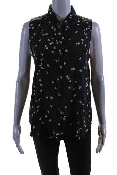 Equipment Femme Womens Button Front Collared Star Silk Top Black White Size XS