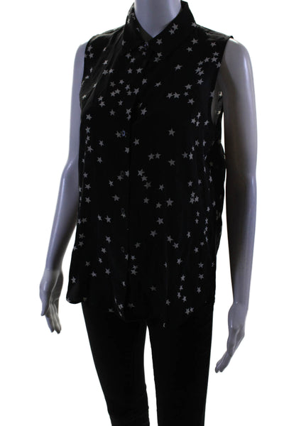 Equipment Femme Womens Button Front Collared Star Silk Top Black White Size XS