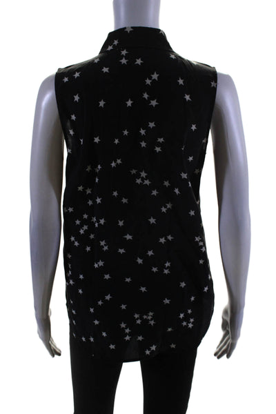 Equipment Femme Womens Button Front Collared Star Silk Top Black White Size XS