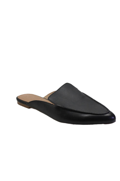 Madewell Womens Leather Slide On Pointed Toe Loafer Mules Flats Black Size 9