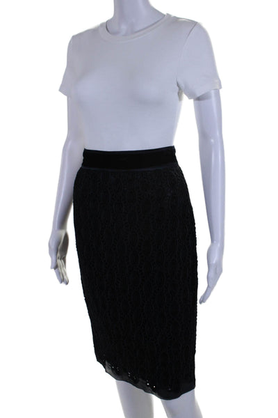 Elie Tahari Womens Crochet Back Slit Pencil Skirt Midnight Blue Black Size 0