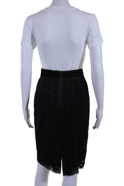 Elie Tahari Womens Crochet Back Slit Pencil Skirt Midnight Blue Black Size 0