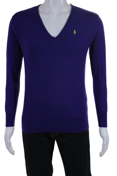 Ralph Lauren Sport Mens Long Sleeves V Neck Sweater Purple Cotton Size Small