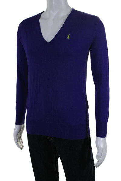 Ralph Lauren Sport Mens Long Sleeves V Neck Sweater Purple Cotton Size Small