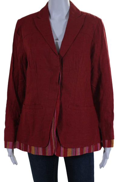 Kenzo Jungle Womens Linen Striped Trim Single Breasted Blazer Red Size 44