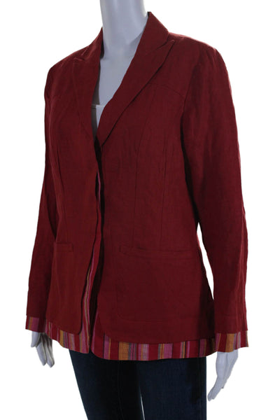 Kenzo Jungle Womens Linen Striped Trim Single Breasted Blazer Red Size 44